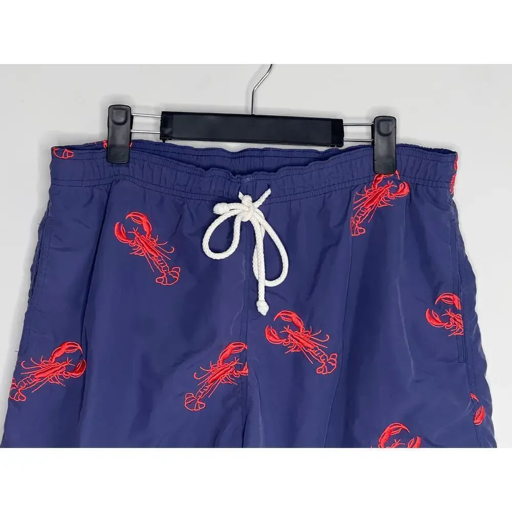 J. McLaughlin Scorpion Pull On Drawstring Waist Swim Trunks Navy/Red Men's M